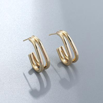 China Newest Fashion Style CLASSIC Double Layer U Brass Gold Plated Circle Oval Oval Earrings True For Lady Gift for sale