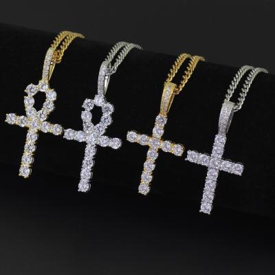 China New Iced Out Zircon Wand Cross Chain Men's Hip Hop Pendant Jewelry CZ Necklace Bling Cross Charms CLASSIC Gold Silver Color for sale