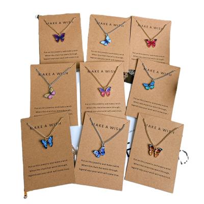 China Trendy Hiphop Multiple Colors Colorful Butterfly Necklace Thin Chain Pendant Necklace For Women Jewelry for sale