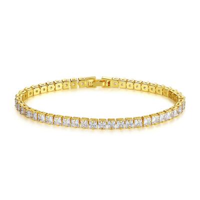 China CLASSIC Fashion 3mm Square Cut Tennis Bracelet Real Clear CZ Stone Gold Plating Women Jewelry for sale