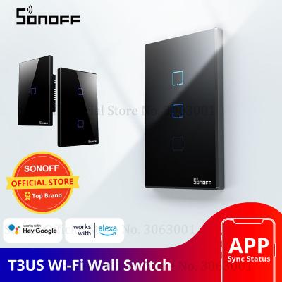 China APP Control SONOFF T3 Smart Wifi Wall Light US Switch Black 120 Type With Border 1/2/3 Gang 433 RF/APP/Touch Control Works With Google Home for sale