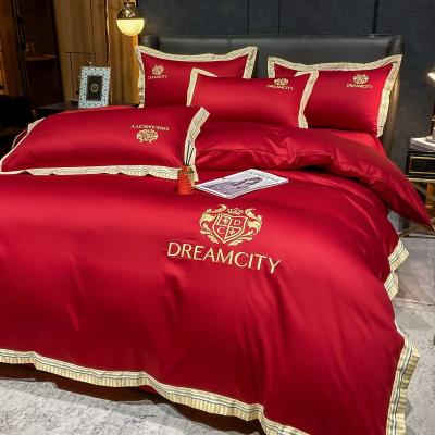 China Factory Direct Nondisposable Bedding Set Nondisposable Long-staple Cotton Solid Color Embroidery Cotton Comforter Cover Sheets for sale