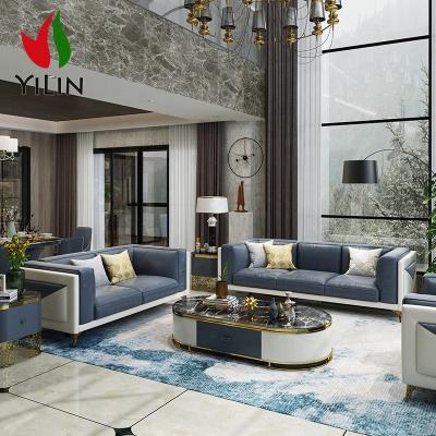 China Stainless Steel Sofa Legs A1902 Leather Blue Fabric Sofa Sectional View Sofa Chinese Furniture Supplier For Livingroom Furniture Metal Sofas for sale