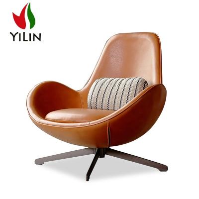 China Wholesale Modern Furniture Living Room Chair C075 Yilin Leisure Yellow Leather Rotating Chair for sale