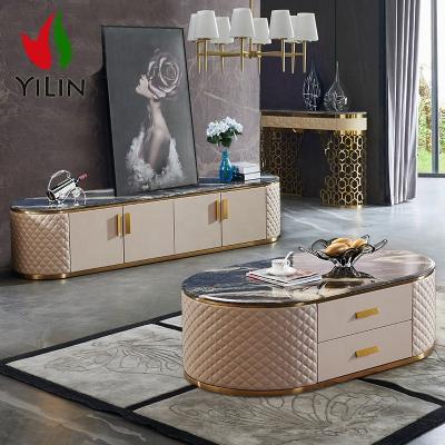 China New Style Modern Marble Center Table Cabinet Furniture TV Living Room Marble Coffee Table And TV Table Set for sale