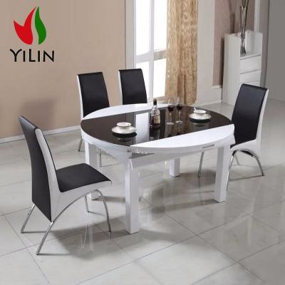 China Modern Design T202 Round Square Black White Extendable Match Dining Table With Tempered Glass for sale