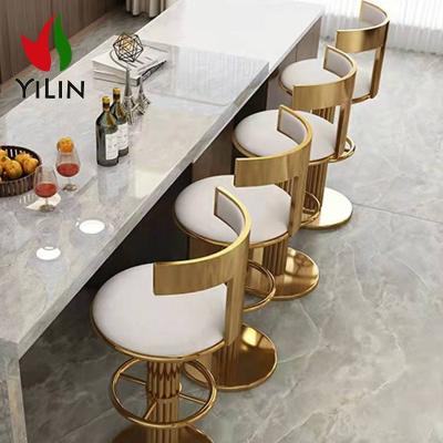 China Kitchen Gold Steel Bar Stools Metal Bar Stool High Back Swept Luxury Stainless Modern High Chair For Hotel for sale