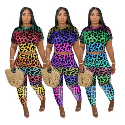 China 2021 Leopard Print Women's Anti-pilling Sleeve T-shirt Short Set Pencil Pants Suits Two Piece Set Tracksuit Stylish Sporting Equipment for sale