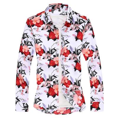 China European and American wholesale fashion good quality anti-pilling printing plus size men long sleeve polyester shirts for sale