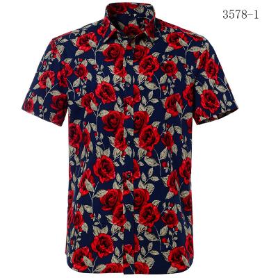 China Factory wholesale anti-pilling good quality casual lapel printed flower slim Hawaiian men's shirts for sale