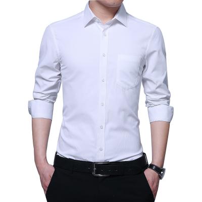 China Wholesale Solid Color Business Anti-pilling Lapel Plain Shirt Embroidered Logo Cotton Plus Size Work Long Sleeves Mens Shirts for sale