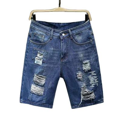 China Anti-wrinkle summer wholesale fashion hole style cotton good quality jeans cycling denim shorts mens for sale