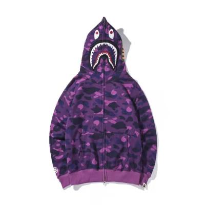 China Anti-wrinkle men's new fashion embroidered coat hip hop shark head hooded style full zip hoodies camouflage jacket hoodies for sale