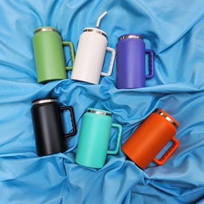 China Double Wall Stocked Insulated Stainless Steel Powder Coated 50oz Mug Tumbler With Handle Keep Drinks Hot And Cold for sale