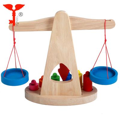 China Improve Montessori Kid's Ability Wooden Balance Scale Toys Baby Manual Funny Educational Toys With 6 Multicolor Weights for sale