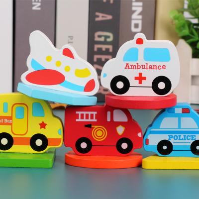 China Cartoon Toy Early Educational Kids Jigsaw Puzzle Toy DIY Car Shape Wooden 3d Puzzle for sale