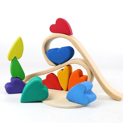 China DIY TOY Wooden Rainbow Love Building Blocks With Various Shapes Early Childhood Love Heart Shaped Educational Toys for sale