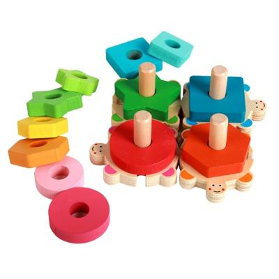 China Preschool Eductional Toys Originality Custom Design Four - Column Set Wooden Blocks Baby Geometry Matching Toy for sale