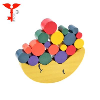 China Early Educational Children Wooden Balance Toy Stacking Blocks Boat Game Moon Yellow Wooden Balance Toy Stacking Toys for sale