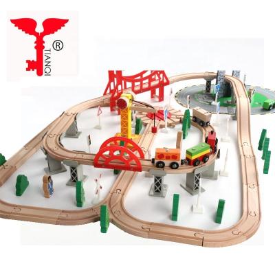 China Toy Wholesale Wooden Toys Railroad Track Train Track Colorful Double Side Split Side 100 Piece Wooden Train Sets For Kids for sale