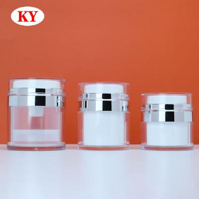 China Personal Skin Care Packaging 15g 30g 50g Cosmetic Plastic Vacuum Silver White Bottles Face Cream Acrylic Airless Pump Container Jars With Lids for sale