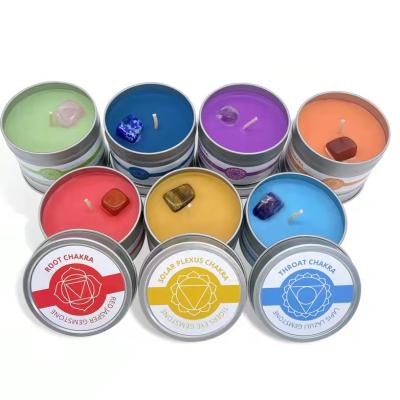 China 7 Sets Wholesale Luxury Body Energy Healing Birthdays Gift Natural Soy Wax Full Tins Chakra Scented Candles for sale