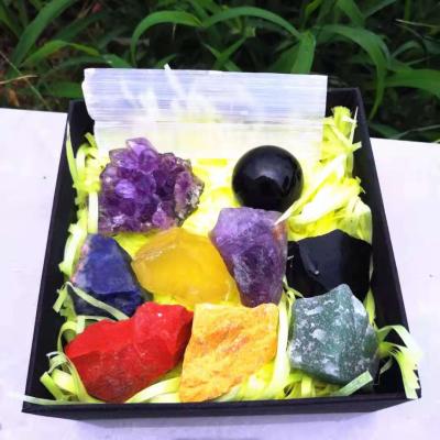 China China nature mixed crystal tumpled 7 chakra set stone box for healing home decoration for sale