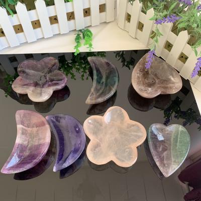 China China Hot Sale Cheap Price Natural Rainbow Flourite Quartz Moon Flower Heart Shape Hand-carved Bowls For Decoration for sale