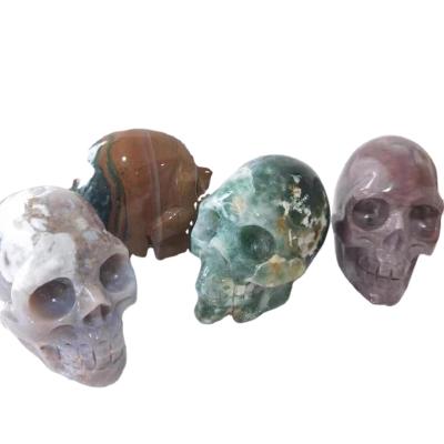 China Wholesale Golbe Ocean Jasper nature crystal open human skull head for fengshui decoration for sale