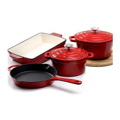 China High Redemption Rate 8pcs Enamel Sustainable Cast Iron Cookware Set Pots Set Cookware Casserole Cookware Sets for sale