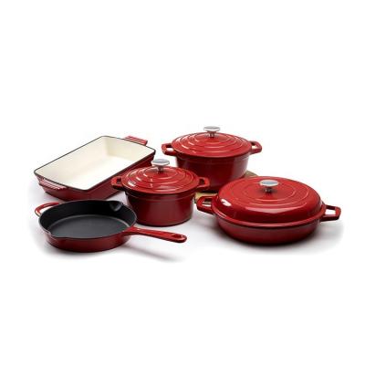 China Sustainable Wholesale Top Selling 8PCS Cookware Enamel Cast Iron Cooking Pot Cookware Set for sale