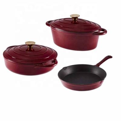 China Sustainable premium 3pcs kichen accessories enamel cast iron cookingware set nonstick cookware set cooking pots and pans sets for sale