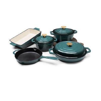 China Sustainable Home Kitchen Enamel Cast Iron Cookware Set Cooking Nonstick Pot And Pan for sale