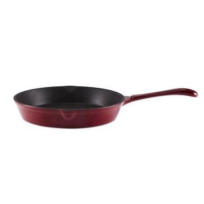 China Sustainable Large Cherry Color Enamel 10inch Cast Iron Skillet Wholesale Cast Iron Skillet With Private Logo for sale