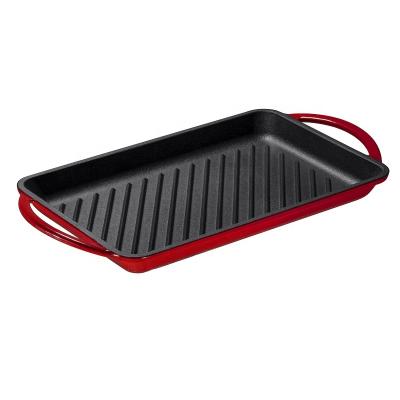 China Eco-Friendly Outdoor Garden Cookware Enamel Griddle Cast Iron Barbecue Grill High Quality Custom Dish With Handle for sale