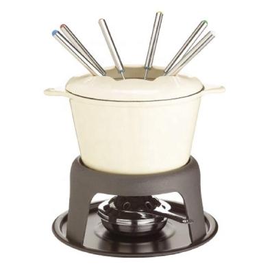 China Cheap Good Selling Cheap Enamel Fondue Pot Cast Iron Pot For Induction Cooking With Fondue Skewers for sale