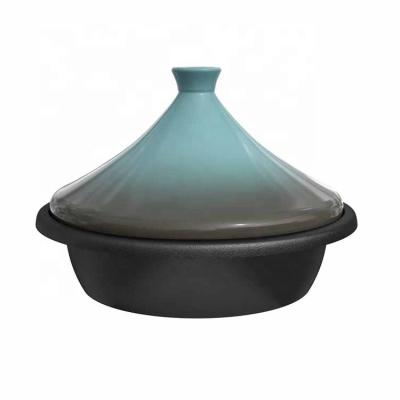 China Sustainable cheap factory price enamel cast iron moroccan tagine pot with ceramic lid for sale