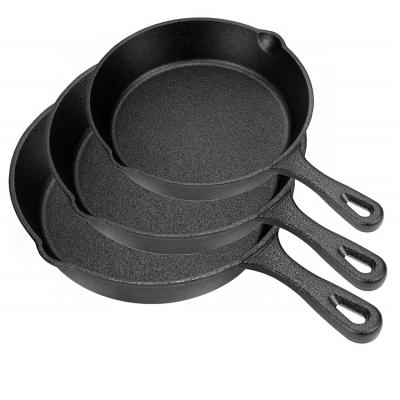 China Preseasoned Viable 3pcs 6inch, 8inch and 10inch Cast Iron Frying Pan Set Frying Pan Set for sale