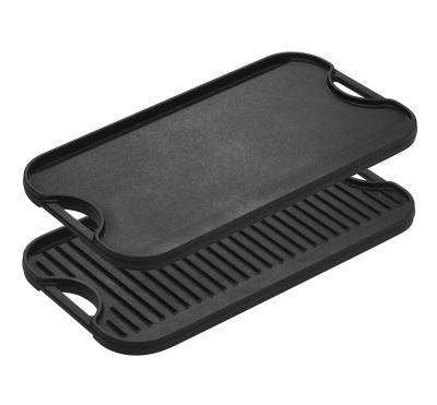 China Viable Wholesale Pre-Seasoned Rectangle Cast Iron Griddle OEM Grill Pan For Barbecue BBQ Camping for sale