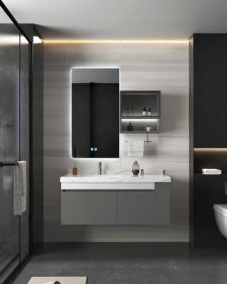 China Modern Design Modern Single Vanity Ceramic Sink Customize Wooden Wall Hung Cabinets Furniture Hotel Used Bathroom With Smart Led Mirror for sale