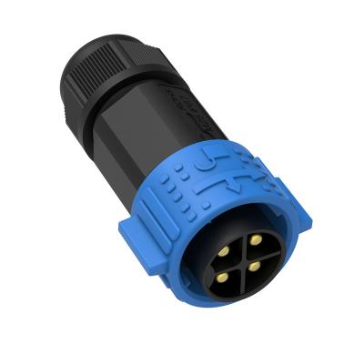 China Automotive manufacturer golden plated 30A waterproof 4 pin male connector with blue lock ring for sale