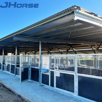 China Customized Outdoor Portable Temporary Hot Dip Galvanized Black HDPG Horse Stall Box  Horse Stable Panels With Board Door Roof for sale