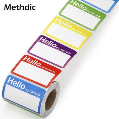 China Super sticky& 5 Colors Bright Printing Strong Adhesive Name Sticker Label Roll (Hello My Name Is) For Office, School And Business for sale