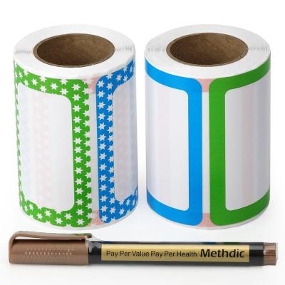 China Super sticky& Methdic Ready-To-Ship Bright Printing Self Adhesive 5 Colors Blank Name Tag Sticker Label Rolls For Office And School for sale