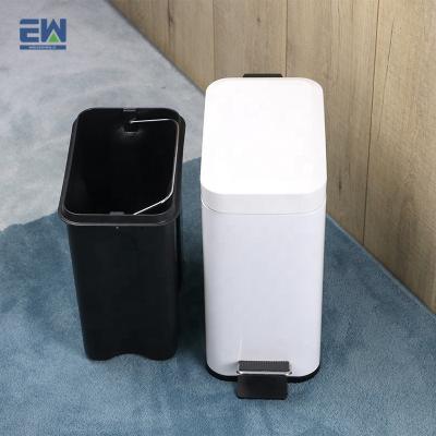 China EW Sustainable Household Small Trash Can For Bathroom, Home, Office, 5 Liters / 1.3 Gallons Rectangle Matte White Stainless Steel Waste Bins for sale