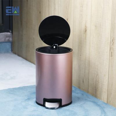 China Sustainable 5L Round Cosmetic Bin Surface Mounted Gold Matte Finished Stain-Resistant Sleek Lid Easy Open Waste Bin Rubbish Bin for sale