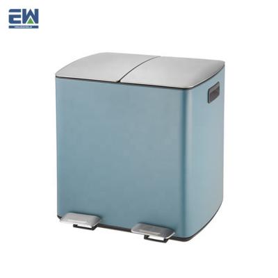 China Indoor Sustainable Home Waste Separate Storage Recycle Bin Two Compartments Rust Proof Foot Pedal Stainless Steel Recycle Bin for sale