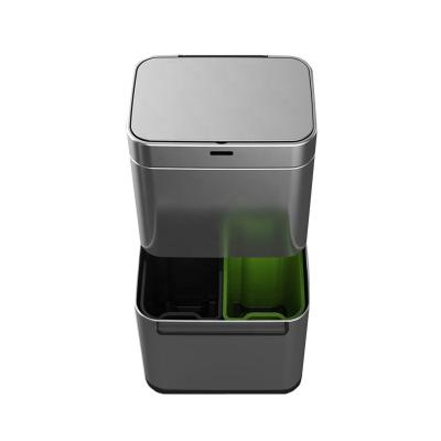 China Sustainable Home Waste Separate Compost Bin With 4 Buckets Stainless Steel Rectangle Position Type Waste Matching Smart Recycling Bin for sale