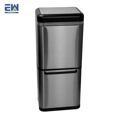 China Sustainable Shape Design Refrigerator Kitchen Waste Sorting Recycling Bin With Drawer Outlet Buckets 50L Stainless Steel Recycle Bin for sale