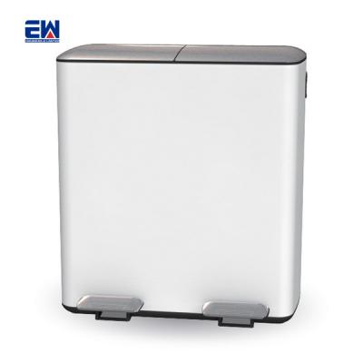 China Sustainable Soft Close Pedal Recycle Bin Living Room Two Compartments Rectangle Ivory Ivory Step Trash Can for sale